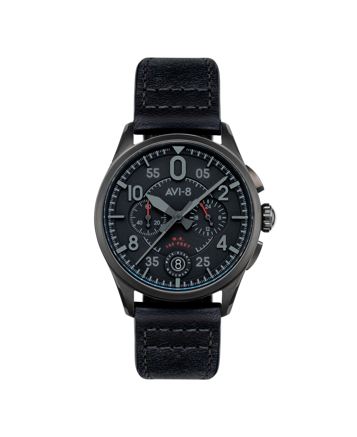 Men's Spitfire Lock Chronograph Black Leather Strap Watch, 42mm - Black