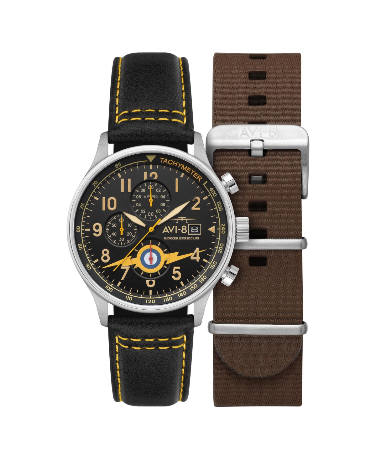 Men's Hawker Hurricane Classic Chronograph Black Leather Strap Watch, 43.5mm - Black