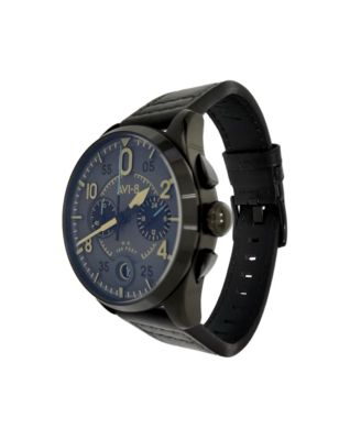 Men's Spitfire Lock Chronograph Black Leather Strap Watch, 42mm