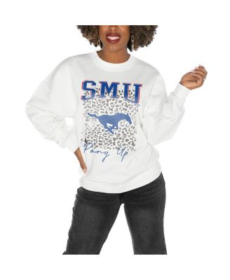 Gameday Couture - Women's White SMU Mustangs Drop Shoulder Fleece Drop Pullover Sweatshirt