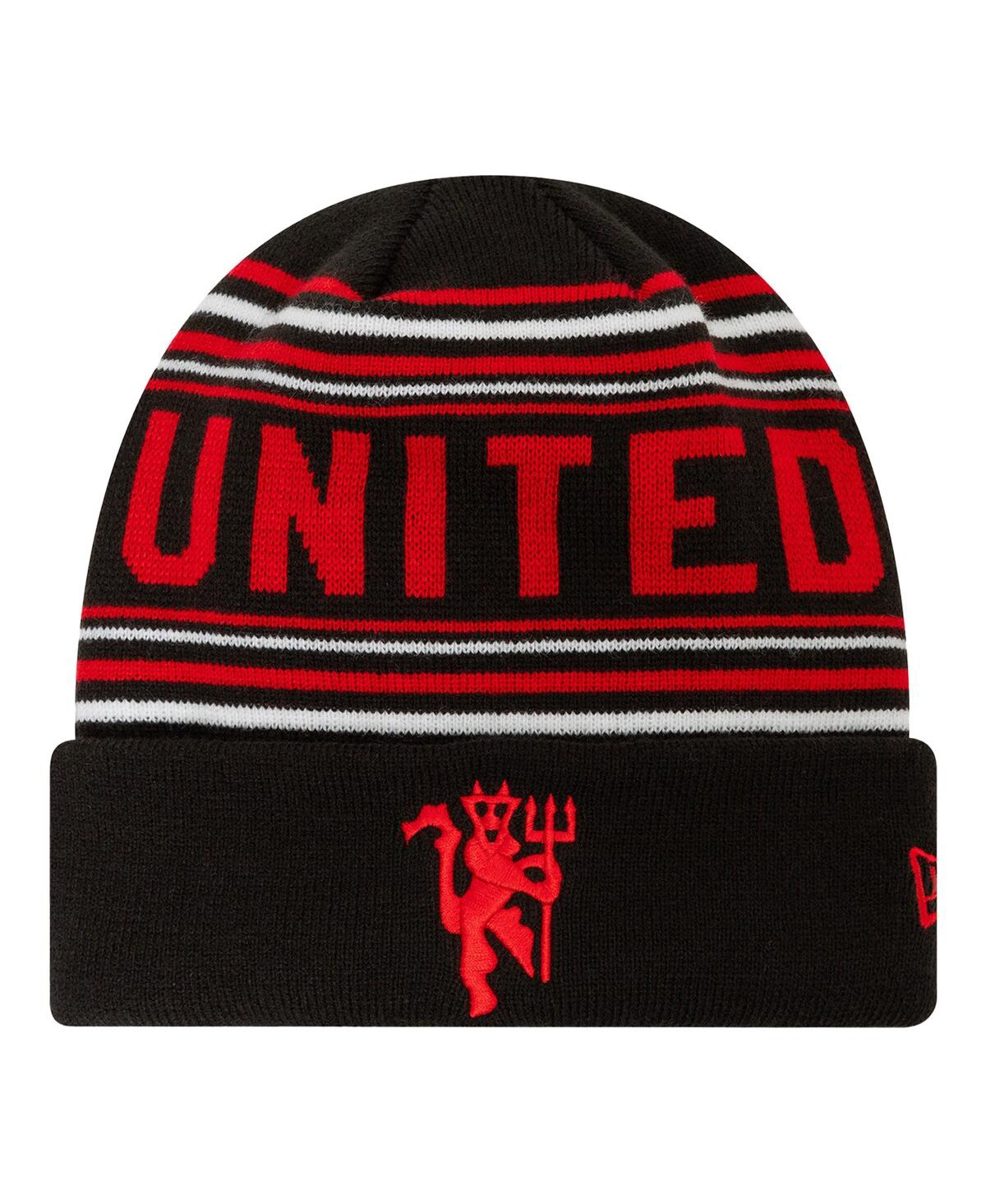 NEW ERA MEN'S BLACK MANCHESTER UNITED STRIPE CUFFED KNIT HAT 