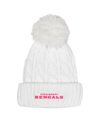Big Girls White Cincinnati Bengals Cable Cuffed with Pom Knit Hat