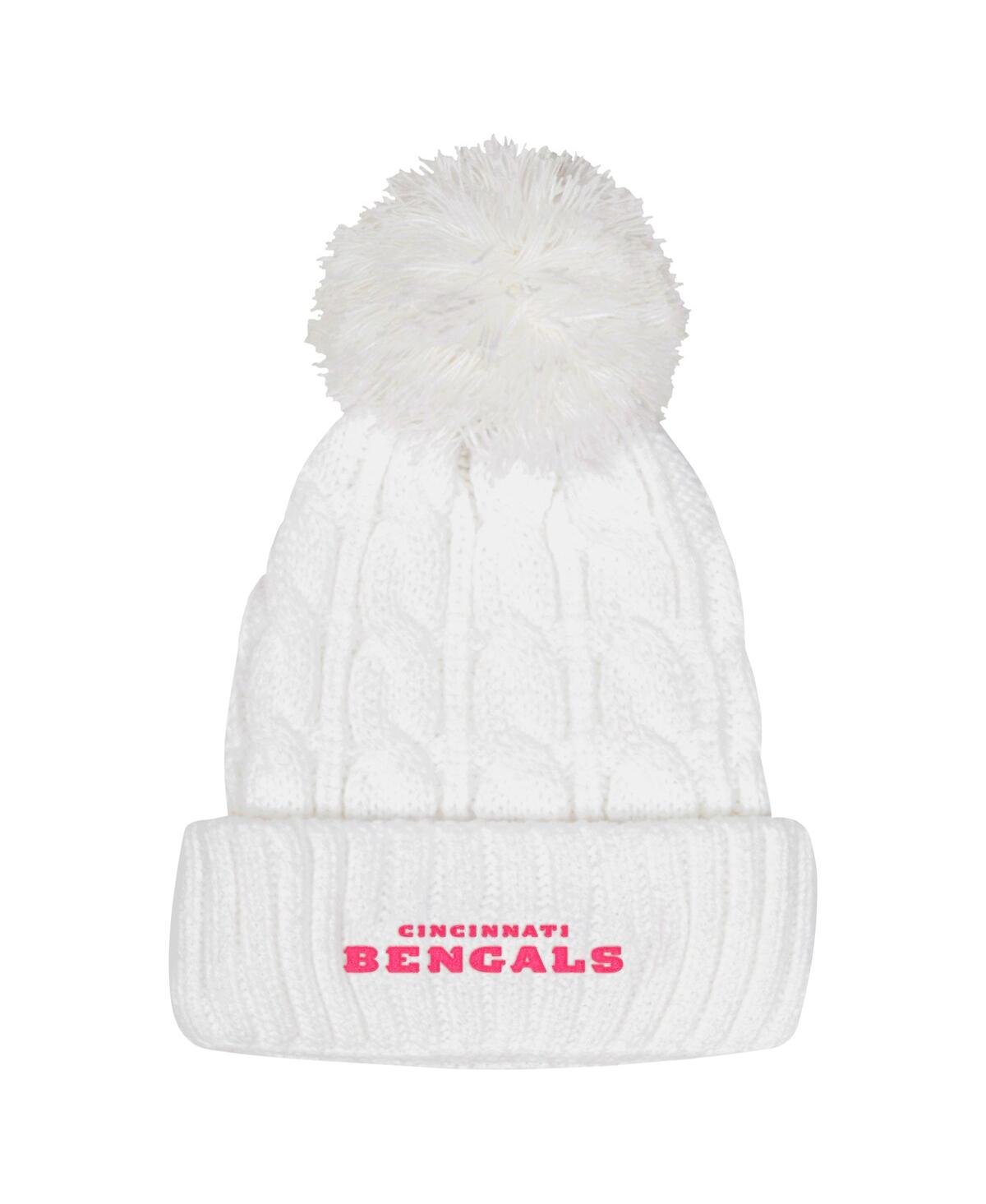 Outerstuff Big Girls White Cincinnati Bengals Cable Cuffed With Pom Knit Hat In White