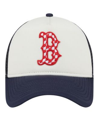 Men's White/Navy Boston Red Sox Checkered Flag A-Frame Trucker 9FORTY Adjustable Hat
