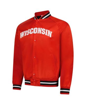 Men's Red Wisconsin Badgers Lightweight Satin Raglan Full-Snap Jacket
