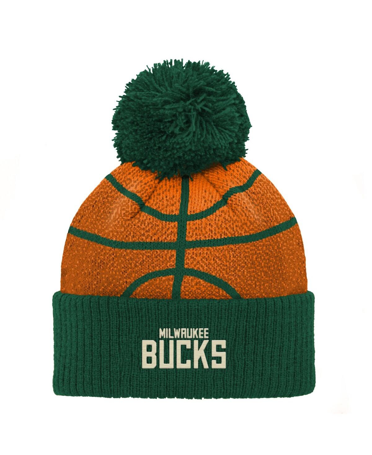 Outerstuff Preschool Hunter Green Milwaukee Bucks Basketball Head Cuffed With Pom Knit Hat In Hunter Green