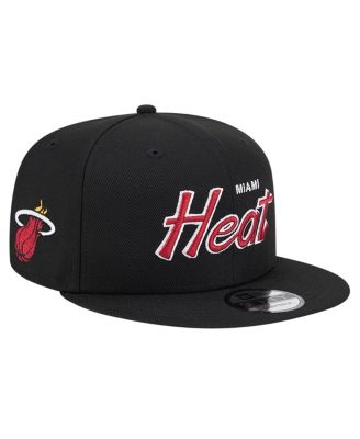 New Era - Men's Black Miami Heat Script Side Patch 9FIFTY Snapback Hat