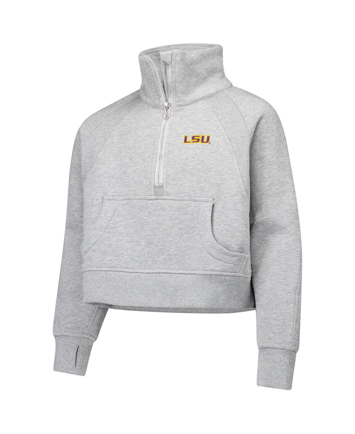GARB BIG GIRLS HEATHER GRAY LSU TIGERS DAWN RAGLAN FLEECE CROPPED HALF-ZIP SWEATSHIRT 