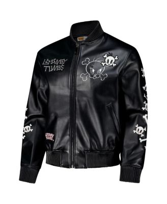 Men's Black Looney Tunes Tweety Bones Full-Zip Varsity Jacket