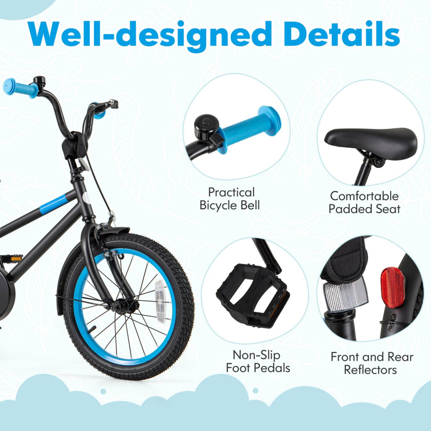 Детская игрушка Slickblue 14" Kids Bike with Adjustable Handlebars and Saddle, Training Wheels, 4–8 лет, цвет: Синий — фото 7