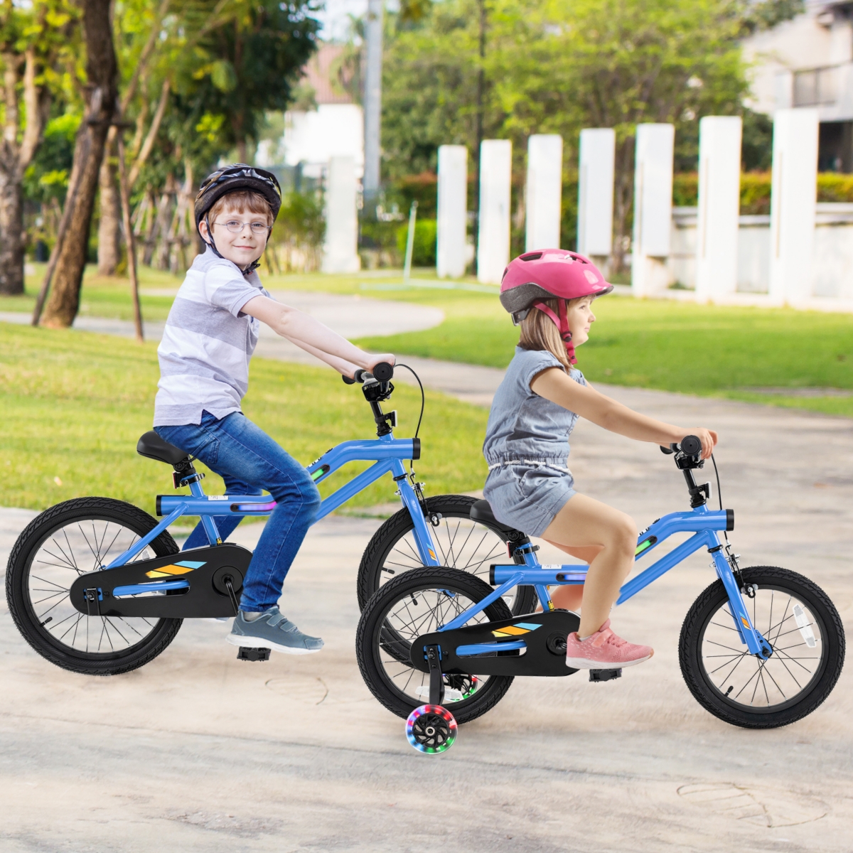 Kids Bike Led Lighted Adjustable with Training Wheels Perfect for 4-7 Years Old Kids, Safe and Fun Ride