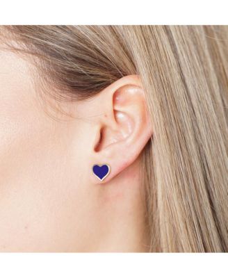 Large Lapis Heart Stud Earrings 14k Gold