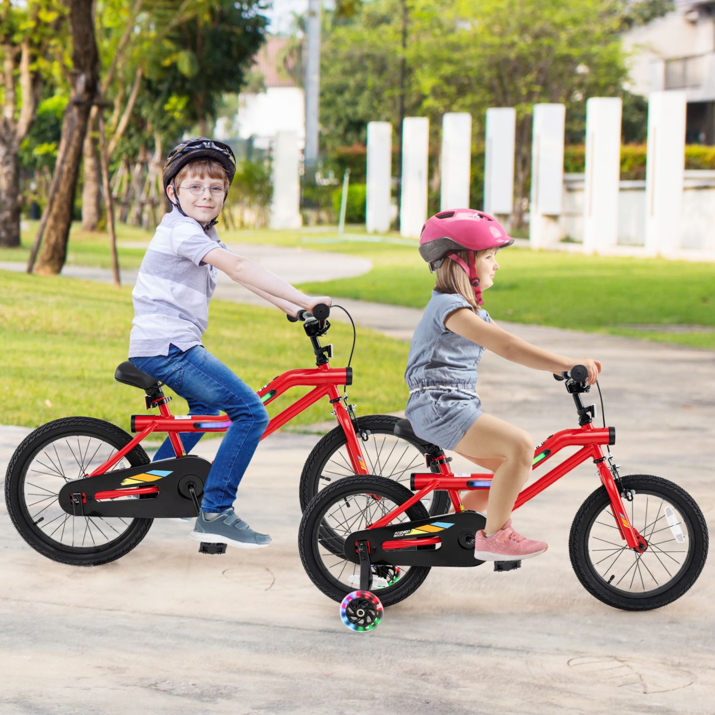 Детская игрушка Slickblue Kids' Bike with LED Lights & Adjustable Seat and Handlebars, от 4 лет, цвет: Красный — фото 2