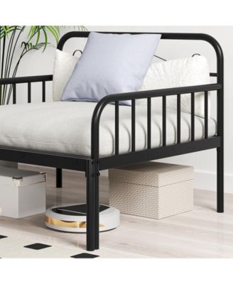 Extendable Metal Daybed with Guardrails and Armrests for Guest or Kids Room