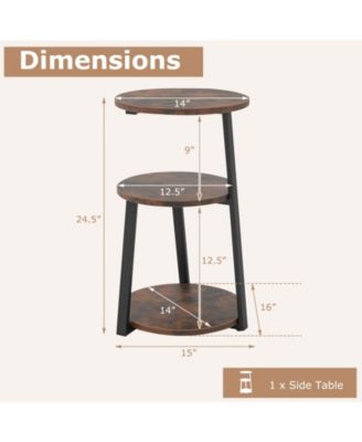 3-Tier Round Accent Side Table with Storage Shelves for Living Room or Bedroom