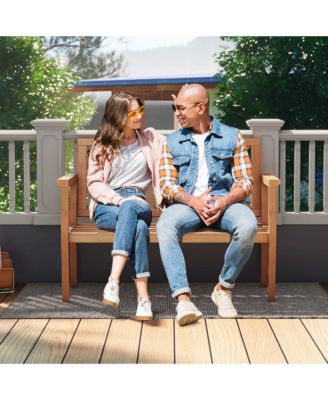 2-Person Outdoor Garden Bench with Comfy Armrests and Backrest Teak Wood