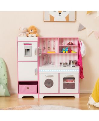 Kids Kitchen Playset with Adjustable LED Lights & Washing Machine Interactive Pretend Cooking Toy