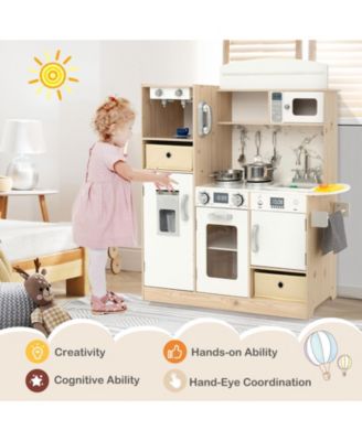 Kids Kitchen Playset with Adjustable LED Lights & Removable Fabric Bins Fun Pretend Cooking Toy