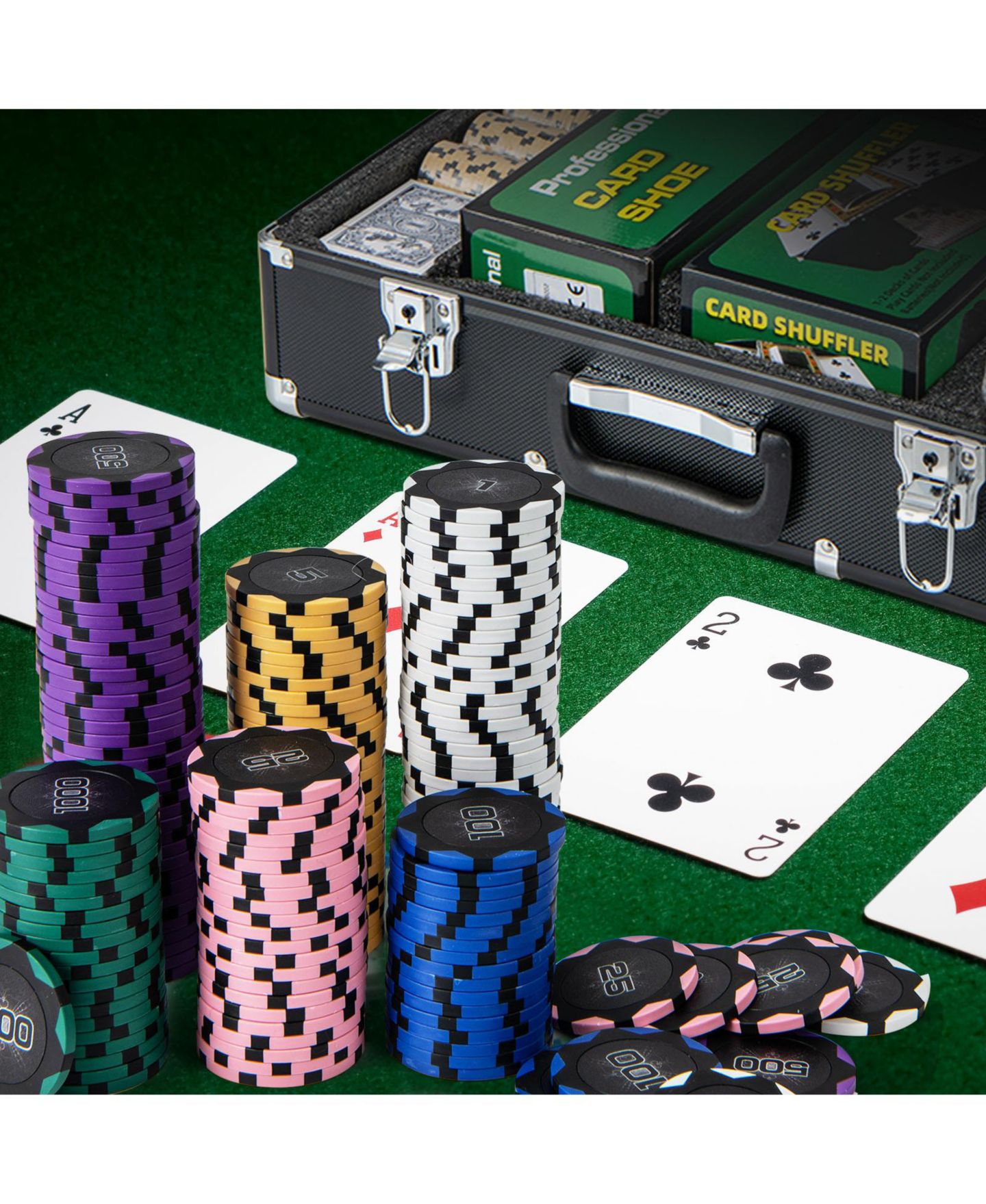 Детские игрушки Slickblue 600 Count Poker Chip Set with 14 Gram Casino Style Chips and Storage Carrying Case, цвет: Чёрный — фото 7