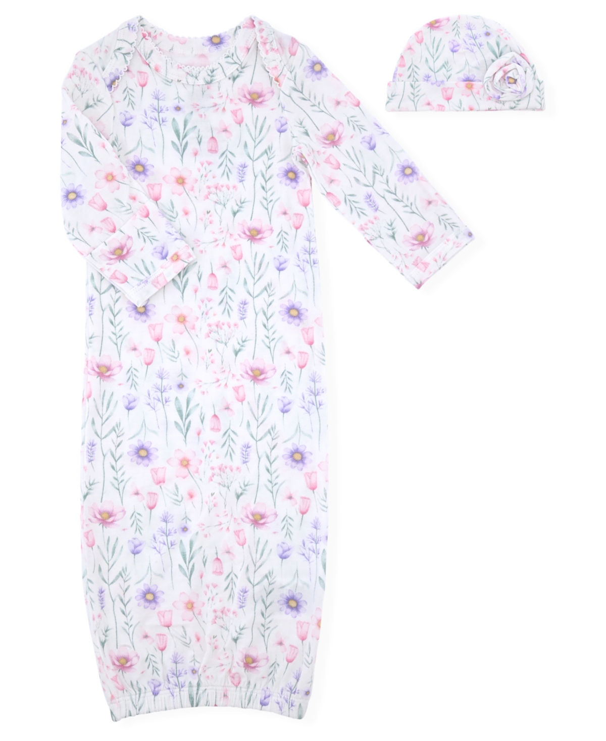 Max & Olivia Baby Girls 2-piece Print Newborn Gown With Hat Set In Multi