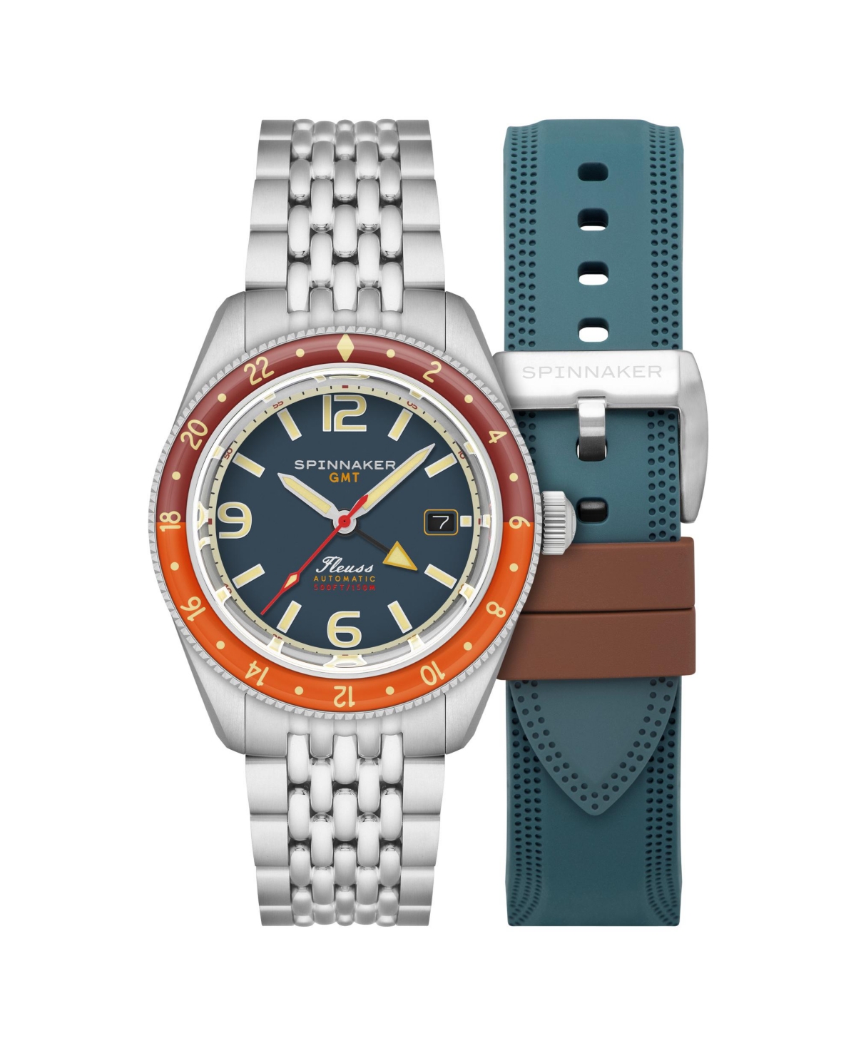 Men's Fleuss Gmt Automatic Solid Stainless Steel Bracelet Watch, 43mm - Blue