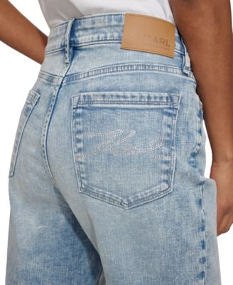 Women's High-Rise Crystal-Cuff Jeans 