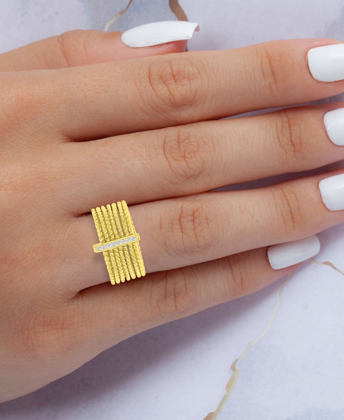 Macy's Cubic Zirconia Multilayer Textured Statement Ring In 14k Gold-plated Sterling Silver In Gold