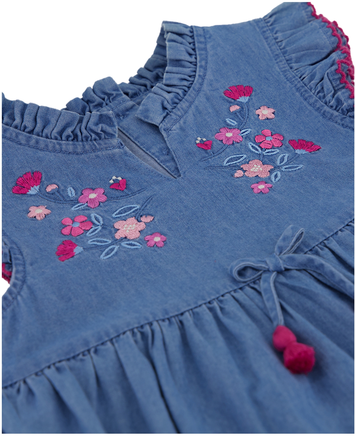 Kids Headquarters Toddler And Little Girls 2-piece Embroidered Trim Chambray Tunic Top And Floral Capri Leggings Set In Dark Blue Chambray,print