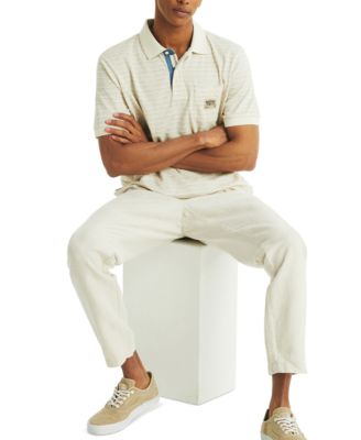 Men's Short Sleeve Textured Striped Polo Shirt