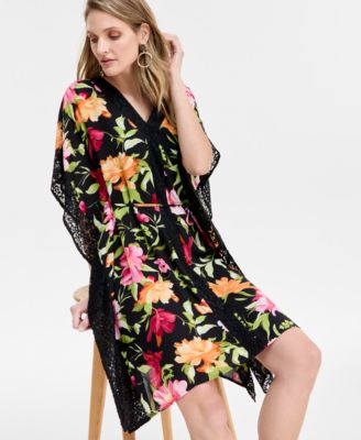 Women's Printed V-Neck Tie-Waist Kaftan Dress, Exclusively at Macy's 