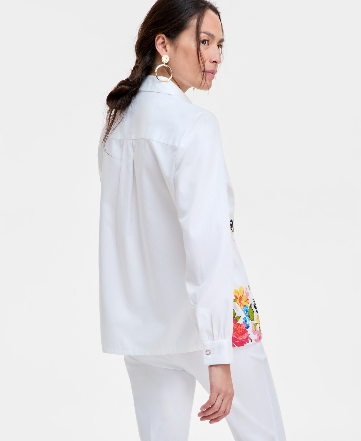Shop Jm Collection Women's Printed Cotton-poplin Blouse, Exclusively At Macy's In Bright White Combo