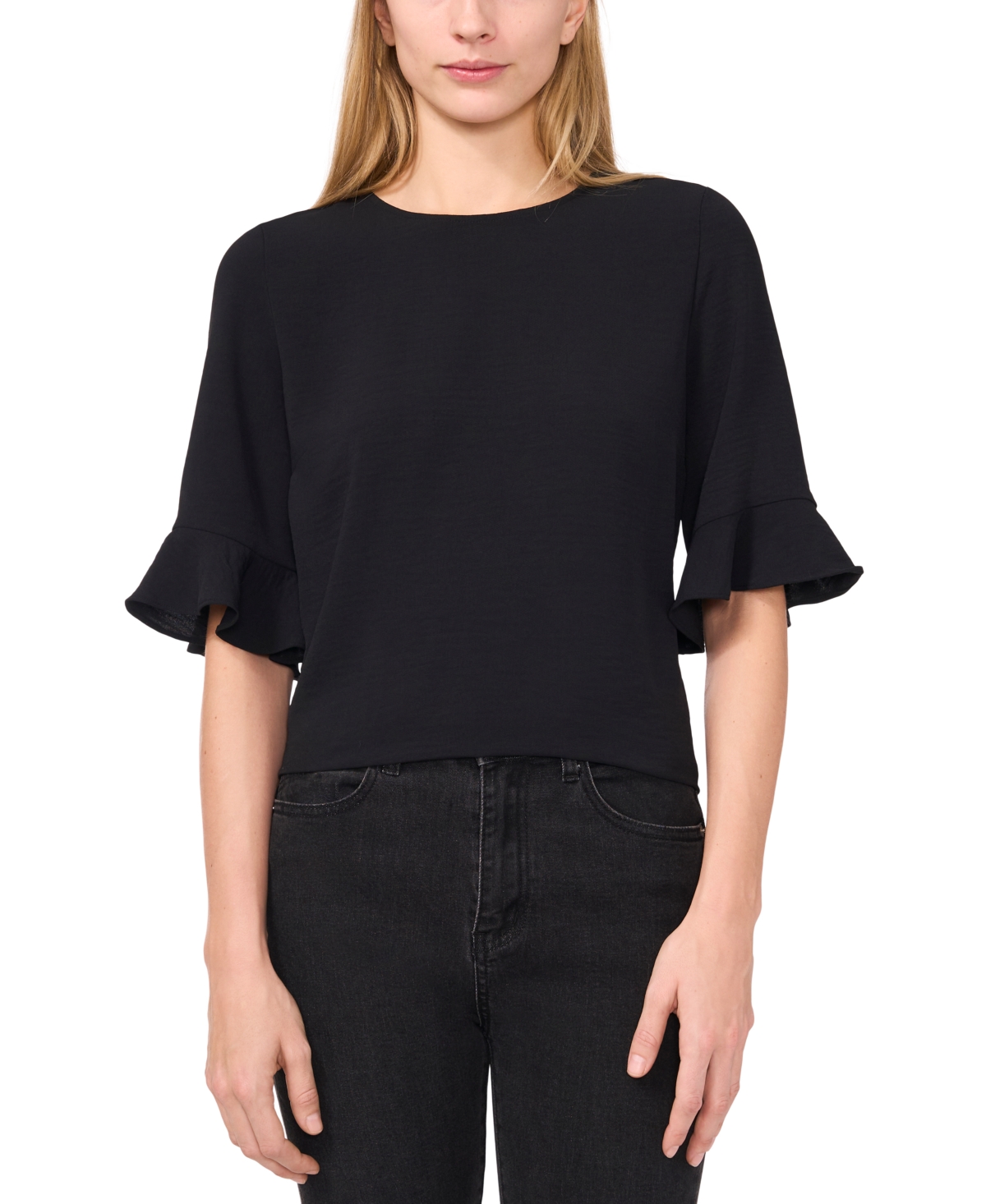 Cece Ruffle Cuff Blouse In Rich Black