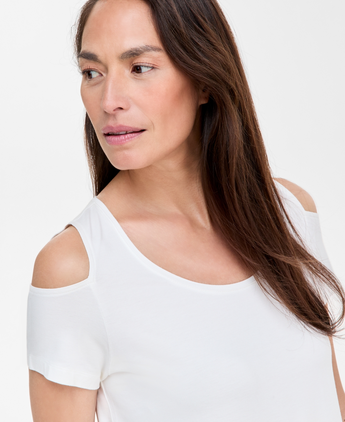 Shop Jm Collection Women's Solid Short-sleeve Cold-shoulder Top, Created For Macy's In Neo Natural
