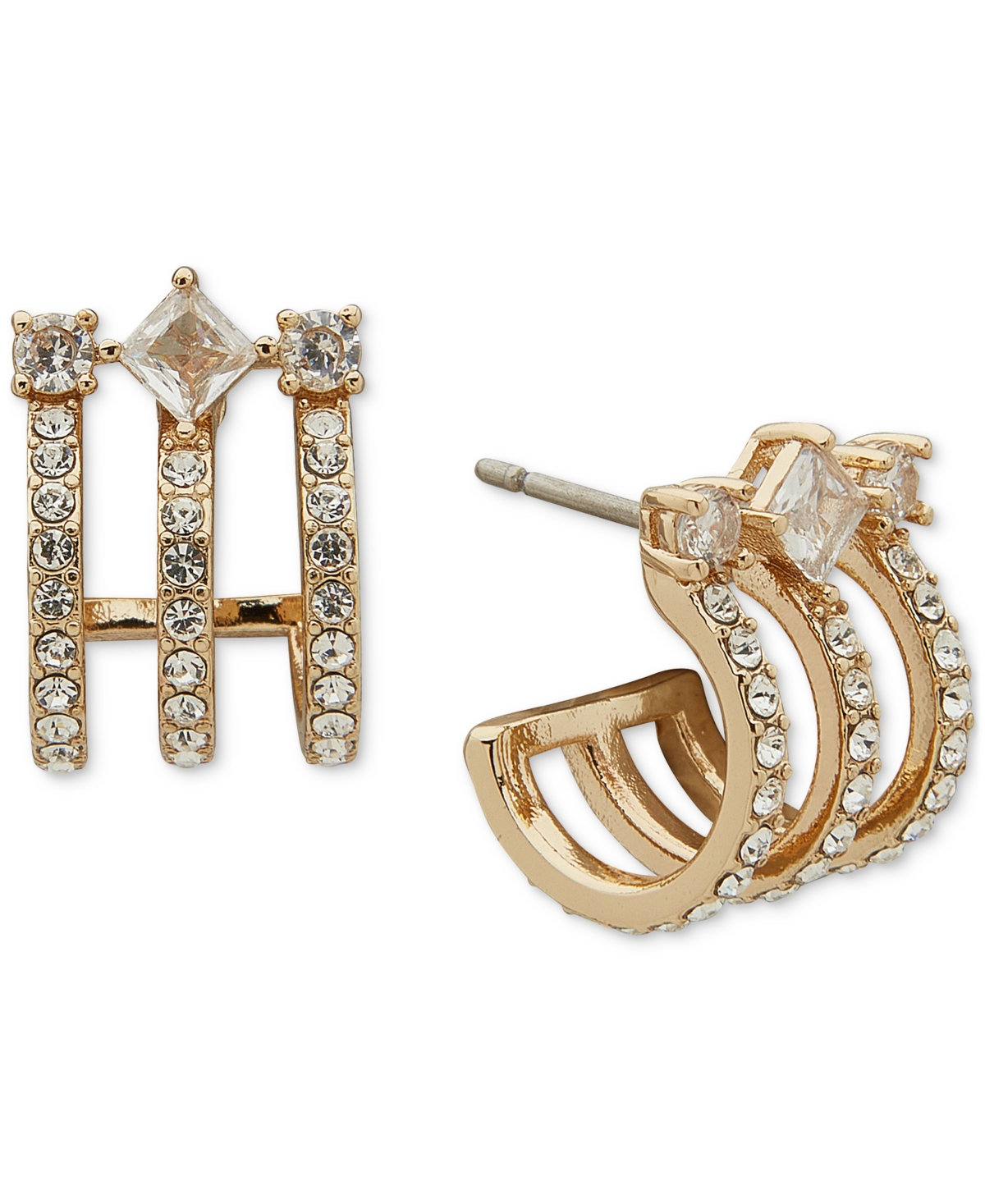 Gold-Tone Crystal Triple Small Huggie Hoop Earrings, 0.53" - Crystal Wh