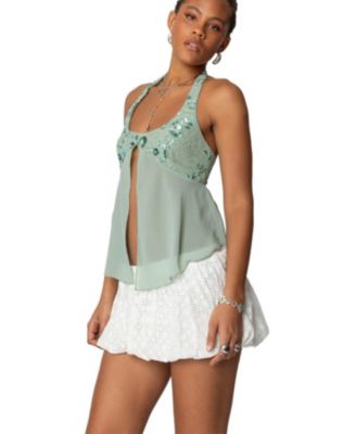 Women's Sequin Chiffon Split Front Top