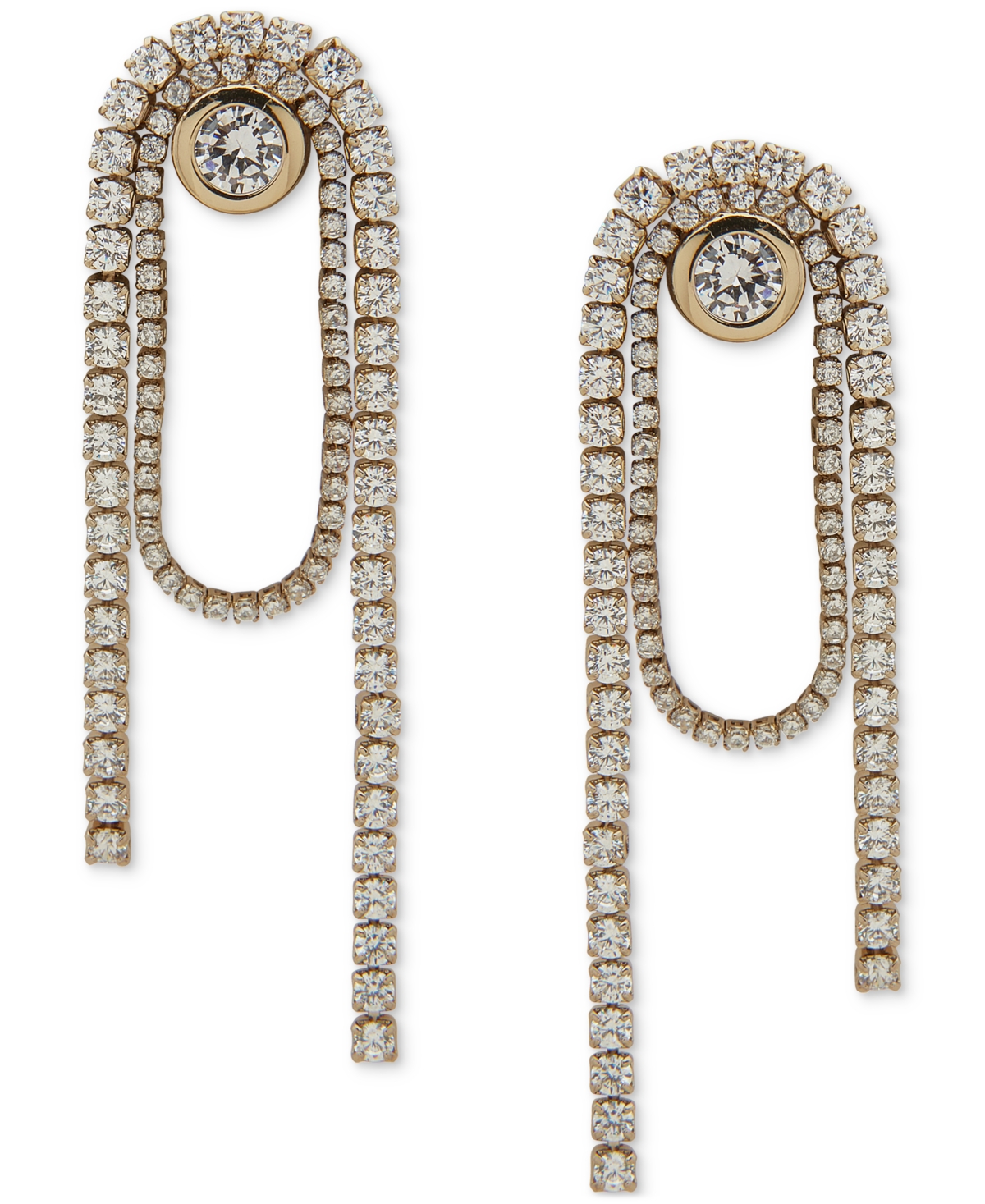 Gold-Tone Cubic Zirconia Looped Drop Earrings - Crystal Wh