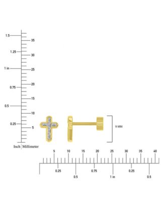 Cubic Zirconia Baguette Cross Stud Earrings in 14k Gold-Plated Sterling Silver