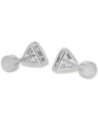 Cubic Zirconia Triangle Bezel Screw Back Stud Earrings in Sterling Silver