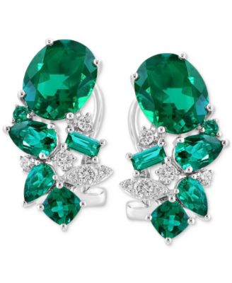 EFFY&reg; Lab Grown Emerald (8 ct. t.w.) & Lab Grown Diamond (1/4 ct. t.w.) Mixed-Cut Statement Earrings in 14k White Gold