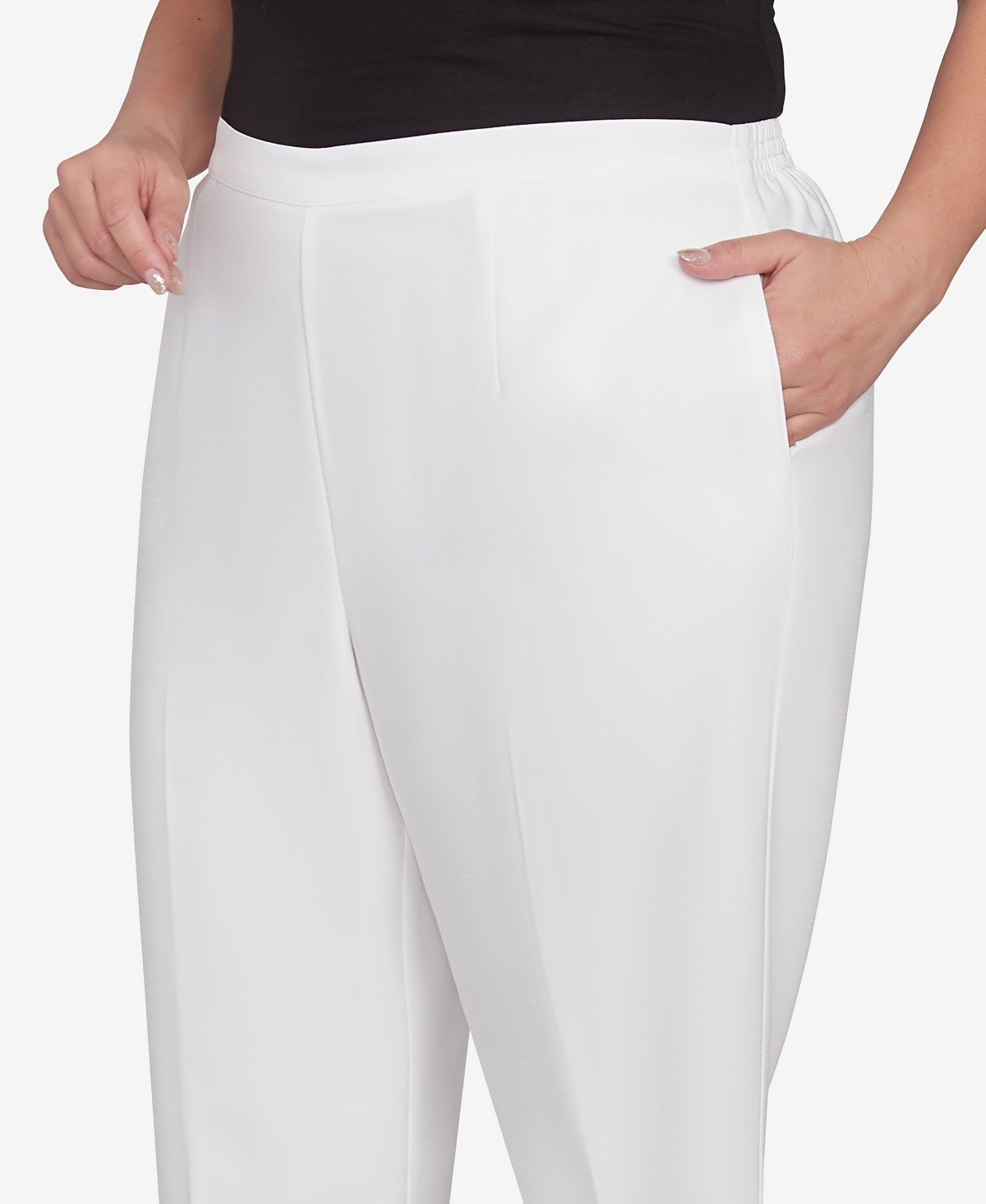 Alfred Dunner Plus Size Copenhagen Soft Heather Microfiber Average Length Pants In Oyster