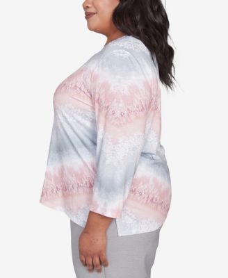 Plus Size Estate of Mind Chevron Lacey Three Quarter Sleeve Top