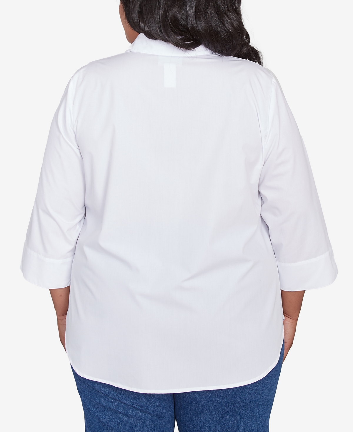 Alfred Dunner Plus Size Flower Power Studded Button Down Collared Top In White