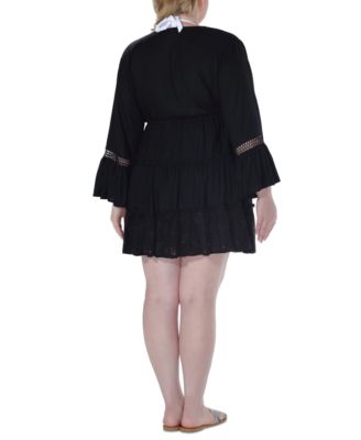 Plus Size Lace-Inset Eyelet-Flounce Cover-Up