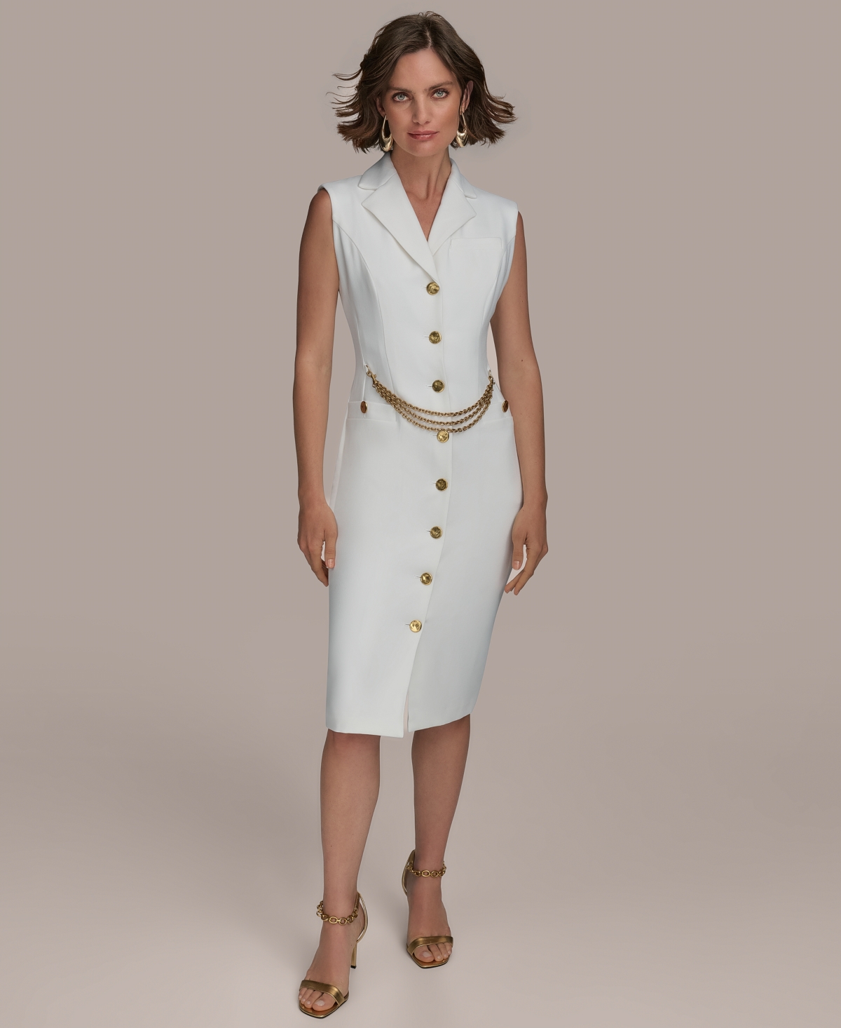 Women's Button-Front Chain-Trim Dress - Cream