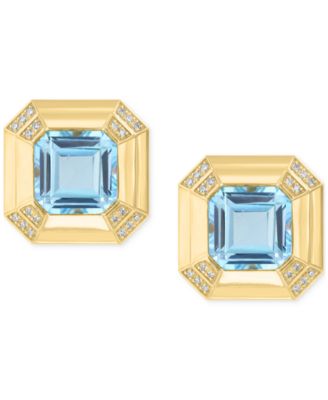 Diamond (7/8 ct. t.w.) & Sky Blue Topaz (11-1/2 ct. t.w.) Stud Earrings in 14k Gold Over Silver