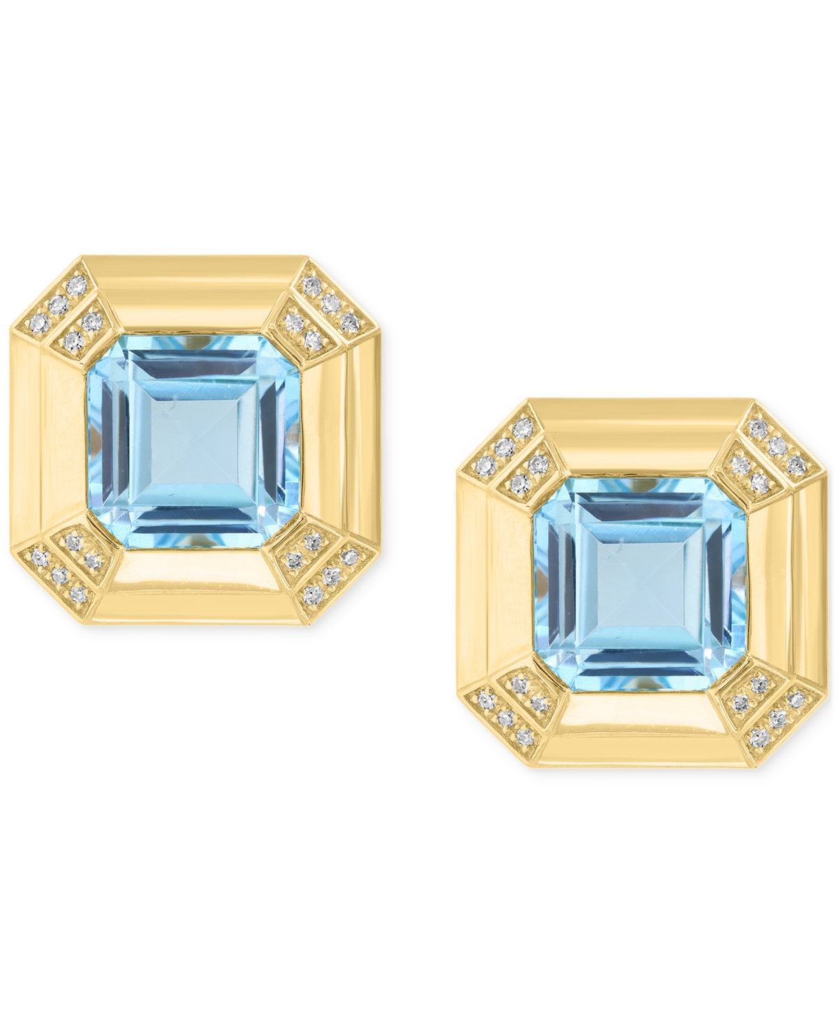 Effy Collection Diamond (7/8 Ct. T.w.) & Sky Blue Topaz (11-1/2 Ct. T.w.) Stud Earrings In 14k Gold Over Silver In Blue