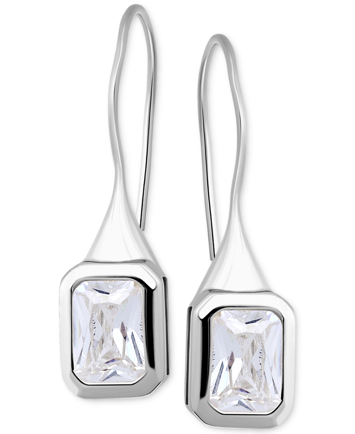 Giani Bernini Cubic Zirconia Square Bezel Fish Hook Drop Earrings, Exclusively At Macy's In Silver