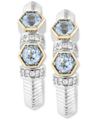 EFFY&reg; Sky Blue Topaz (1/2 ct. tw.) & White Sapphire (1/5 ct. t.w.) Small Hoop Earrings in Sterling Silver & 18k Gold, 0.62" (Available in Citrine & Amethyst)