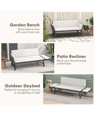 Outdoor Convertible Sofa Daybed with Adjustable Armrests Removable Cushions