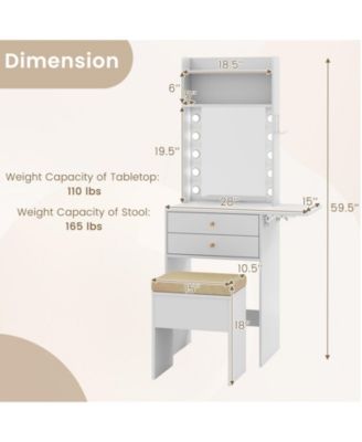 Compact Vanity Desk with Lighted Mirror and Built-In Power Outlets